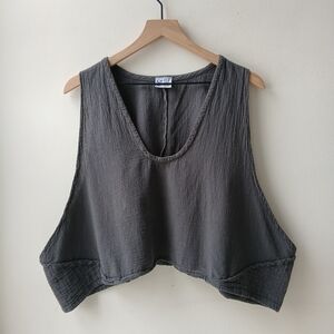 Oh My Gauze Crop Cotton Tank Top Gray Women's One Size